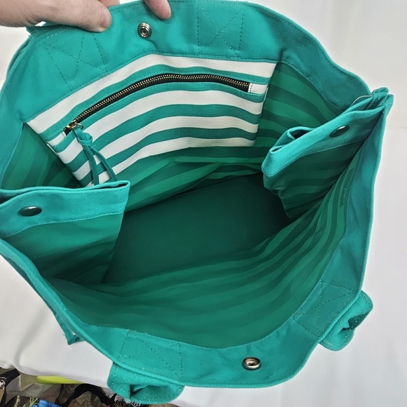 Chico Turquoise Striped Canvas Beach Tote Bag - Picture 9 of 11